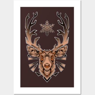 geometric deer with antlers Posters and Art